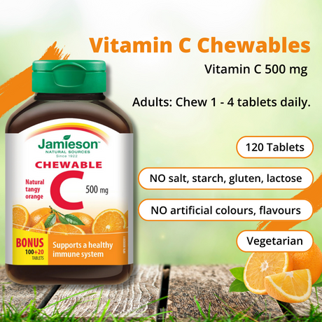 Vitamin C 500 mg Tangy Orange 120 Chewable Tabs