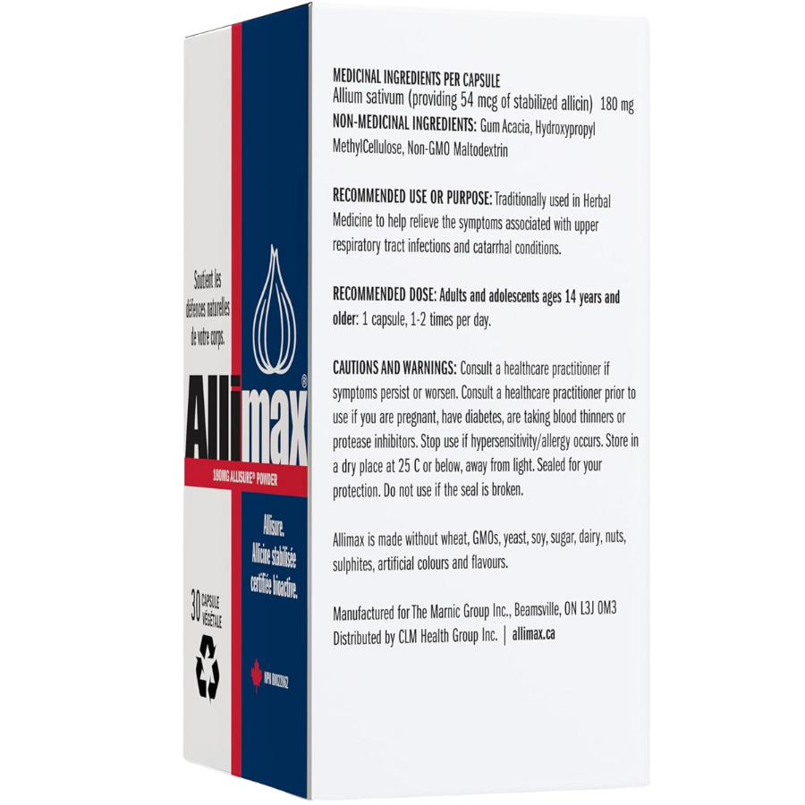 Allimax 180 mg 100% Stabilized Allicin 30 Veggie Caps