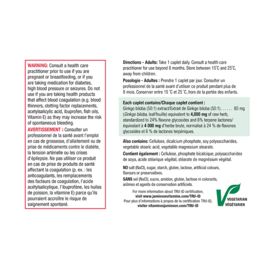 Ginkgo Biloba 4,400 mg 60+30 Caplets