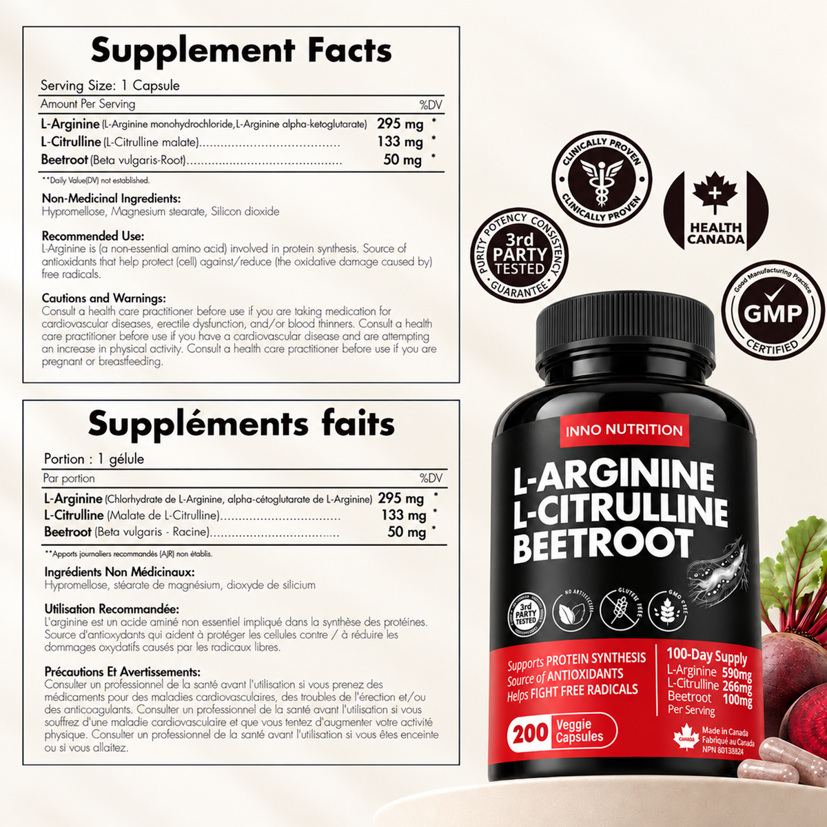 L-Arginine, L-Citrulline, Beetroot 200 Caps
