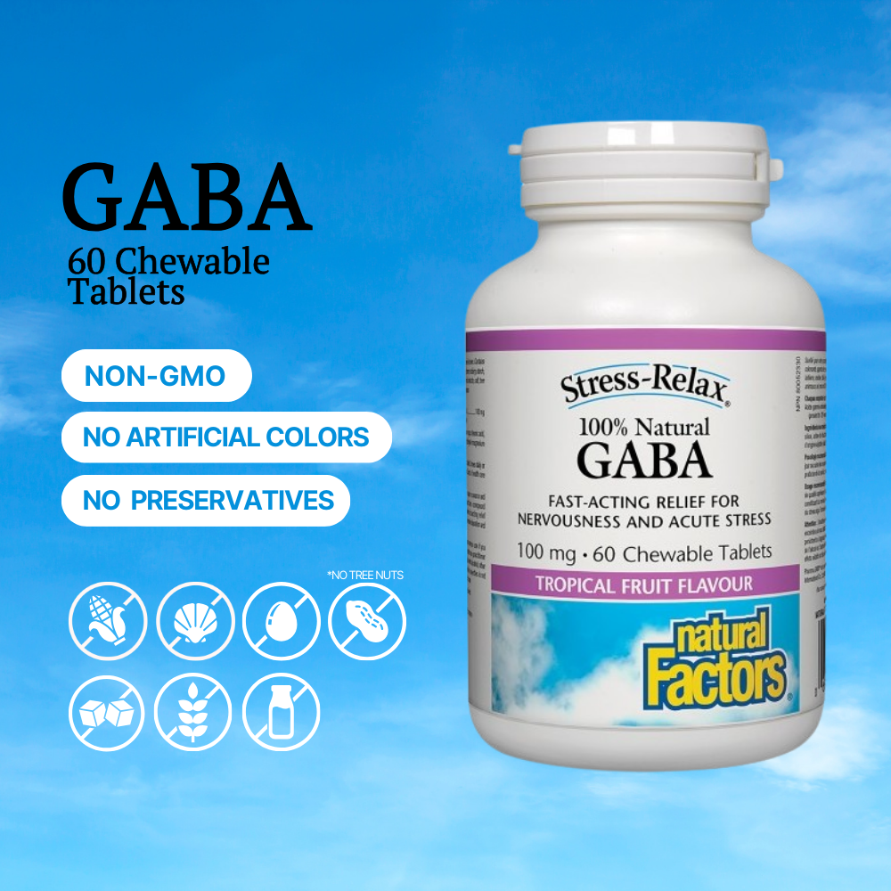 Stress-Relax 100% Natural GABA, Tropical Fruit Flavour, 60 Chewable Tablets