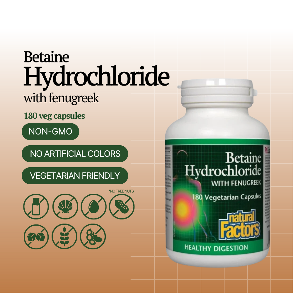 Betaine Hydrochloride with Fenugreek, 180 Vegetarian Capsules
