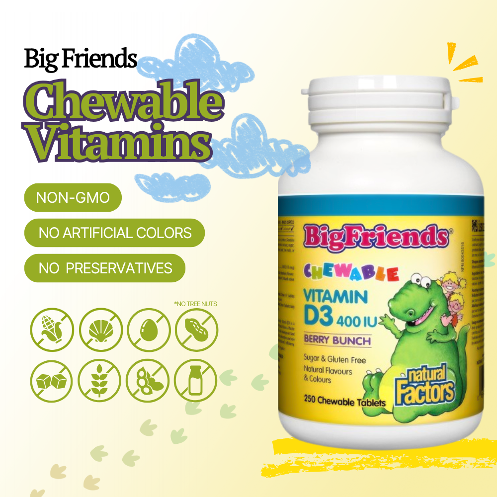 Big Friends Chewable Vitamin D3 400 IU, Berry Bunch, 250 Chewable Tablets