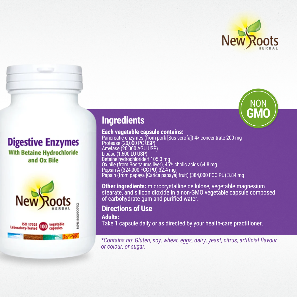 Digestive Enzymes With Betaine Hydrochloride 100 Capsules