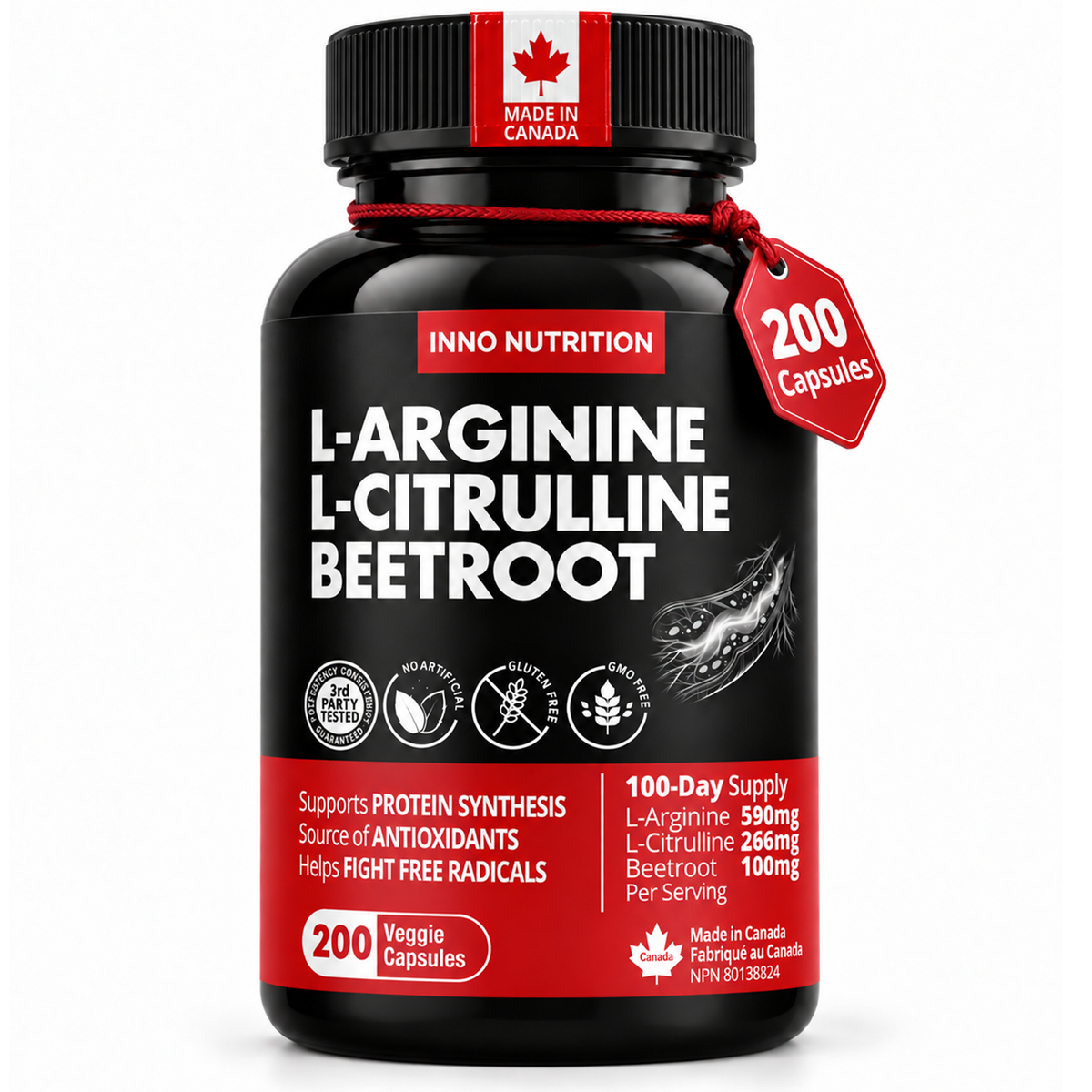 L-Arginine, L-Citrulline, Beetroot 200 Caps