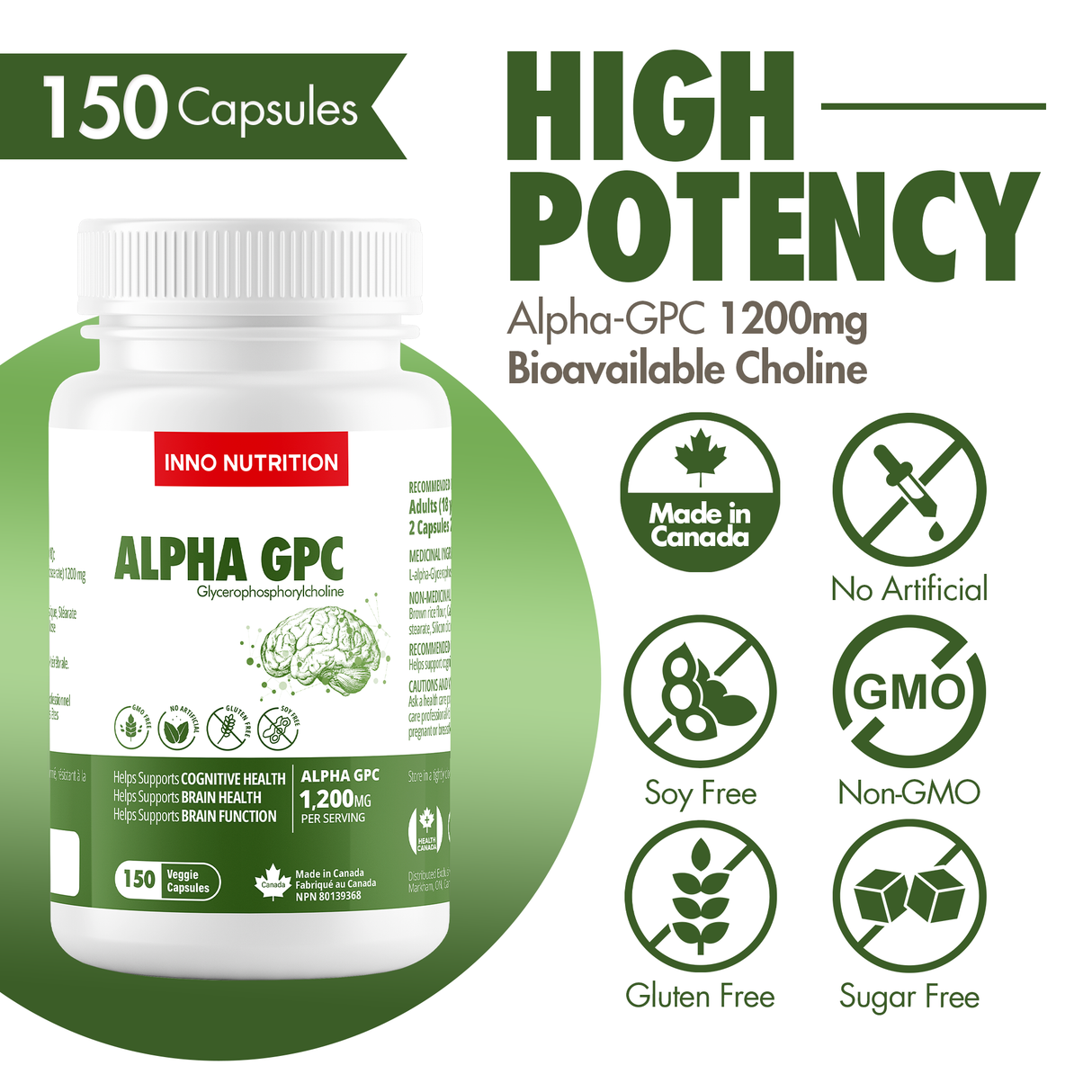 Alpha GPC 600mg 150 Vegan Capsules