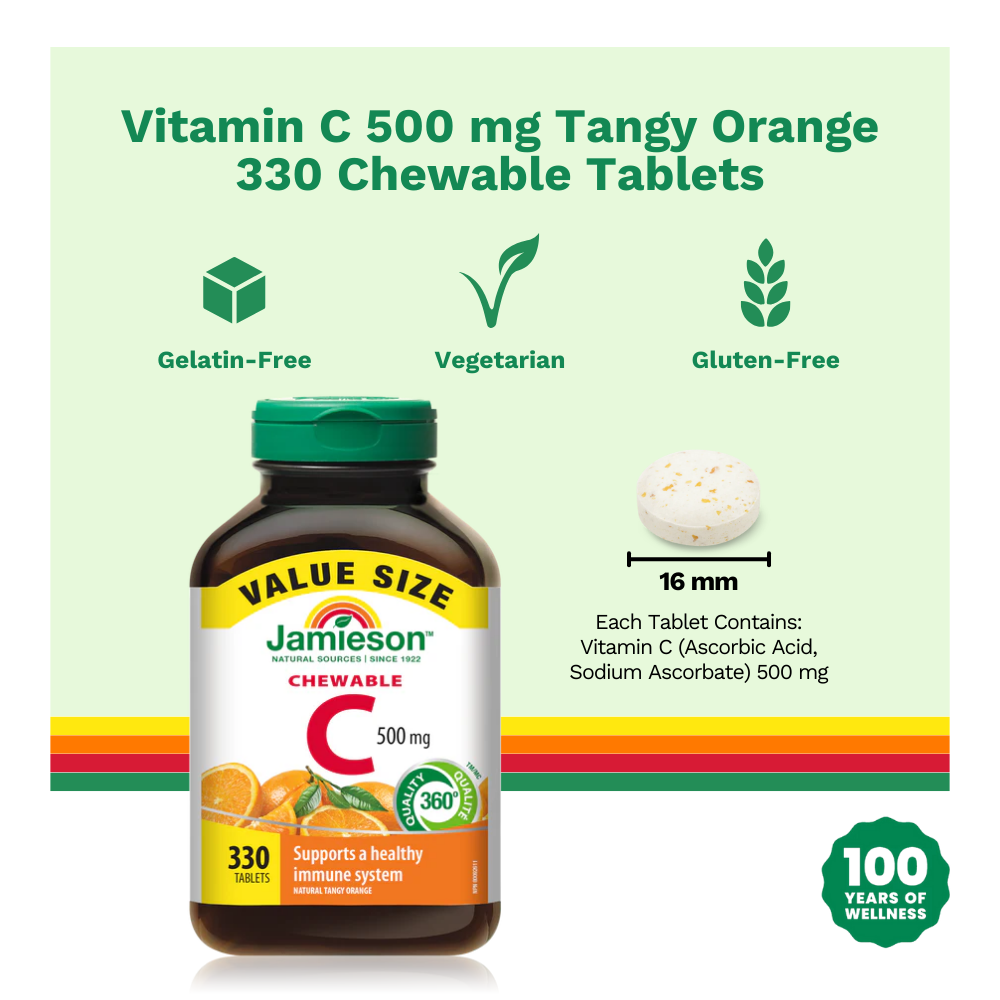 Vitamin C 500 mg Tangy Orange 330 Chewable Tablets