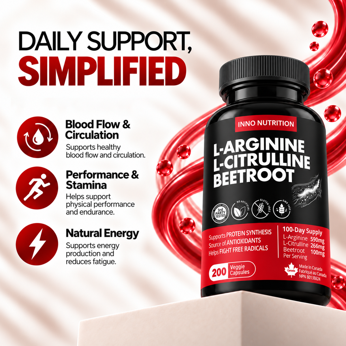 L-Arginine, L-Citrulline, Beetroot 200 Caps