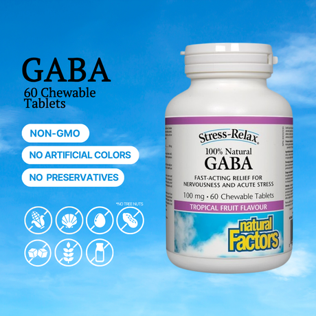 Stress-Relax 100% Natural GABA, Tropical Fruit Flavour, 60 Chewable Tablets