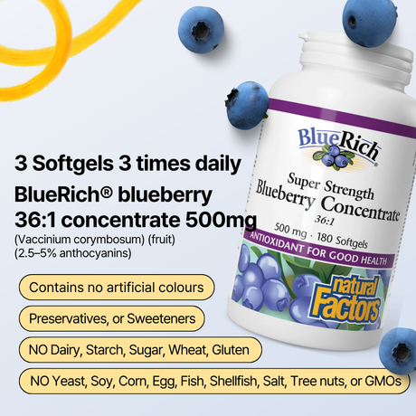 BlueRich Super Strength Blueberry Concentrate 500 mg 180 Softgels