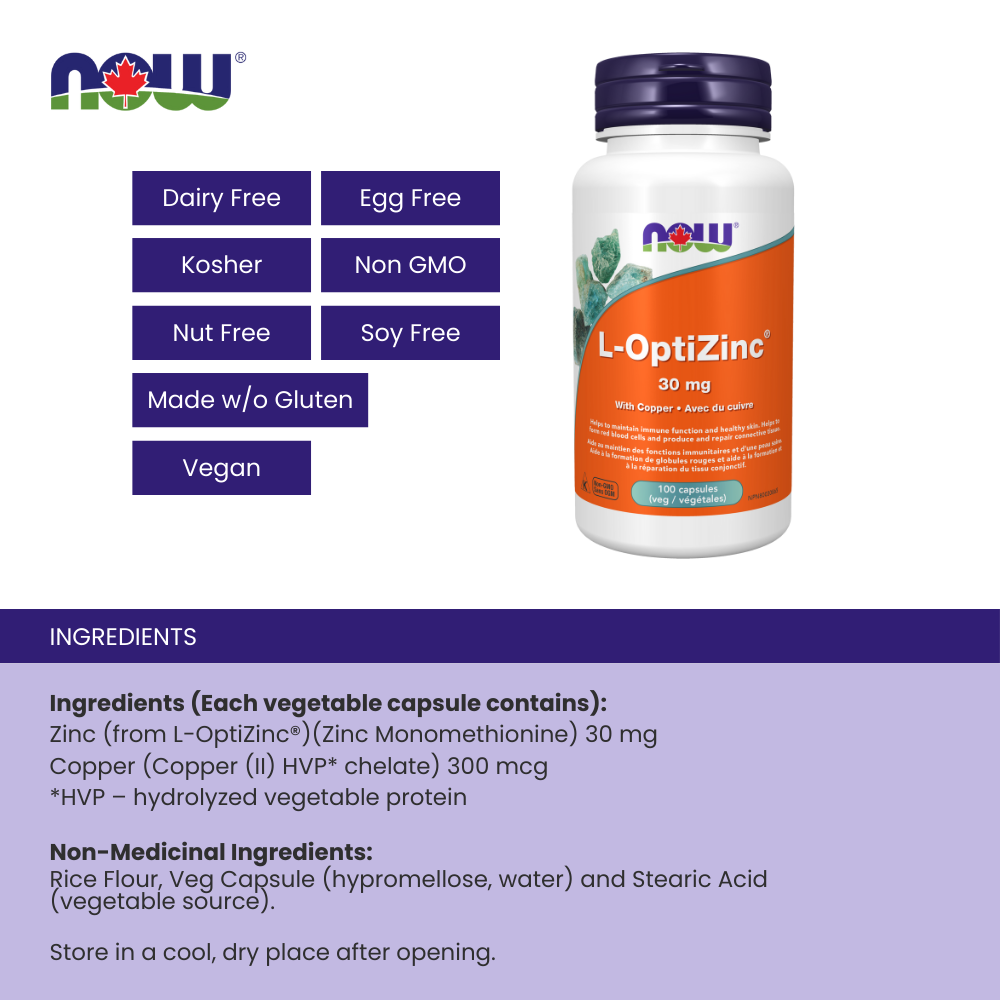 L-OptiZinc® Monomethionine 30 mg, 100 Veggie Caps