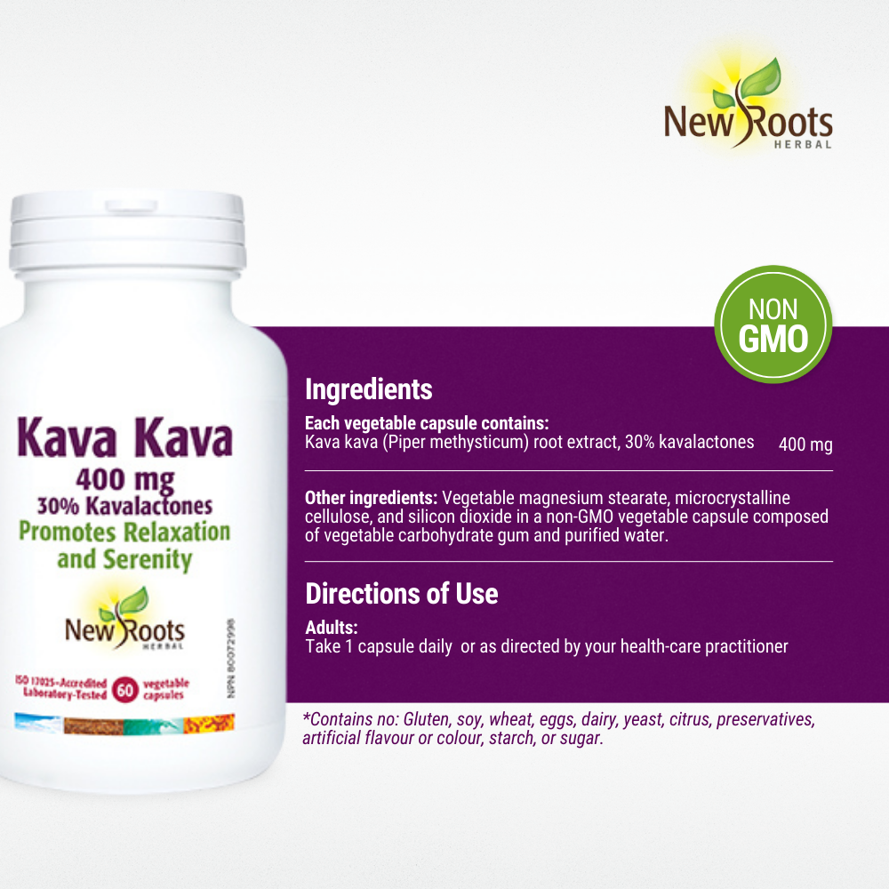 Kava Kava 400 mg 30% Kavalactones 60 Veggie Caps