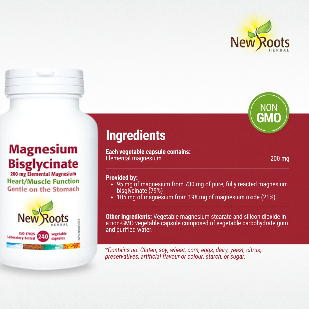 Magnesium Bisglycinate 200 mg 240 Veggie Caps