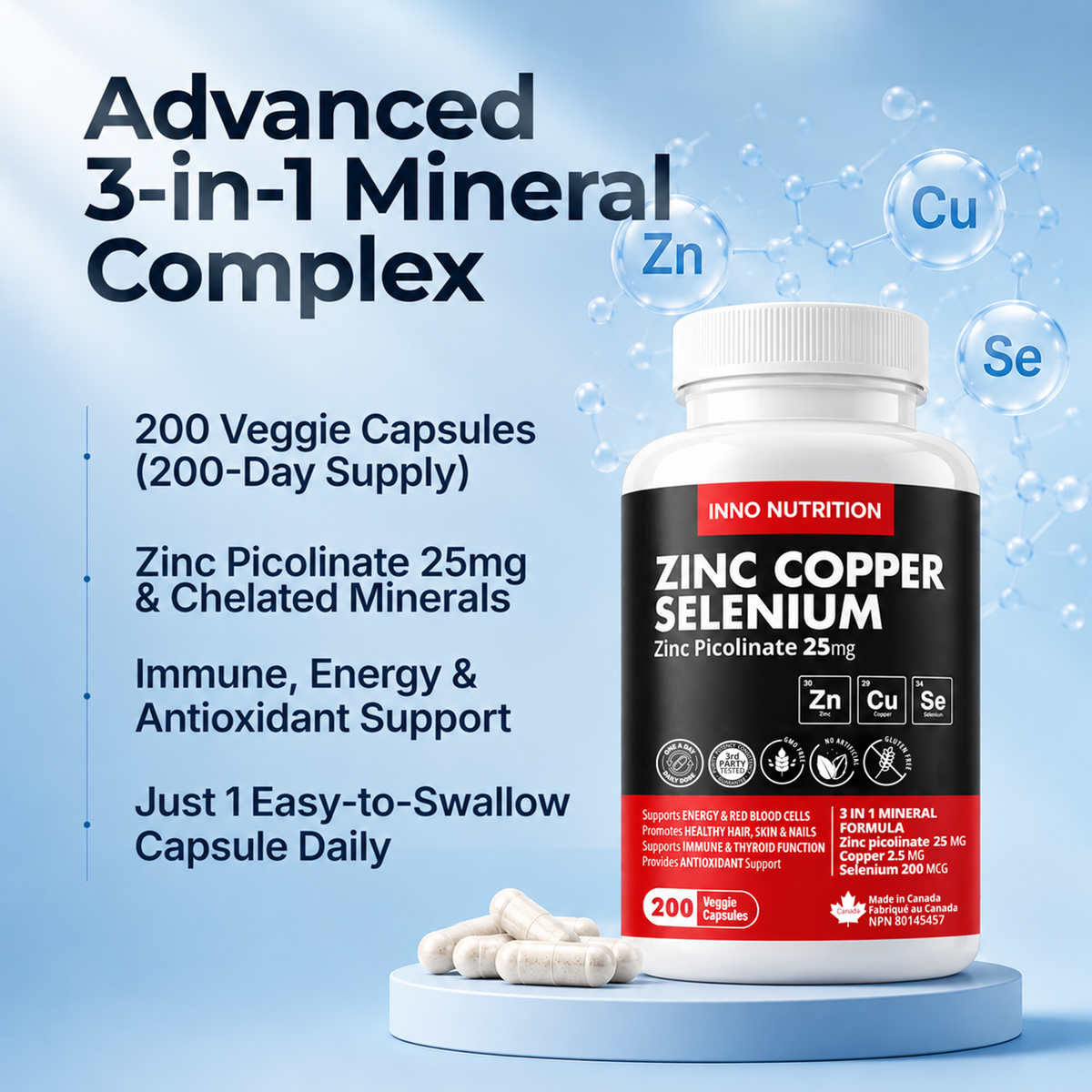 Zinc Picolinate 25mg with Copper & Selenium 200 Caps